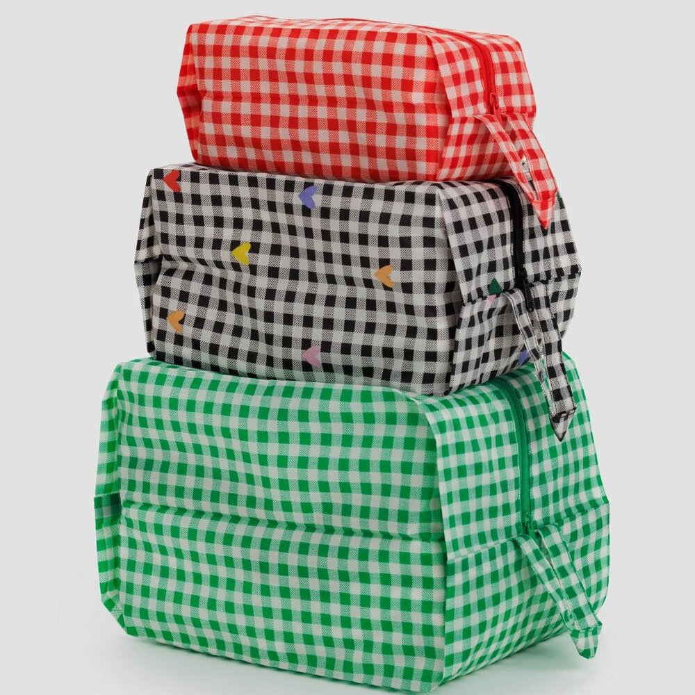 NWT Baggu 3D Zip Set - Gingham (Red Gingham, Gingham Hearts, Green Gingham) - Picture 2 of 7